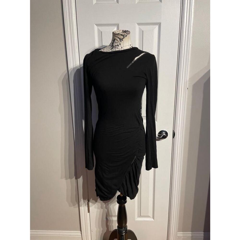 Vintage Y2K Asymmetric Ruched Cutout Zip sheath fitted knee whimsygoth midi rave
